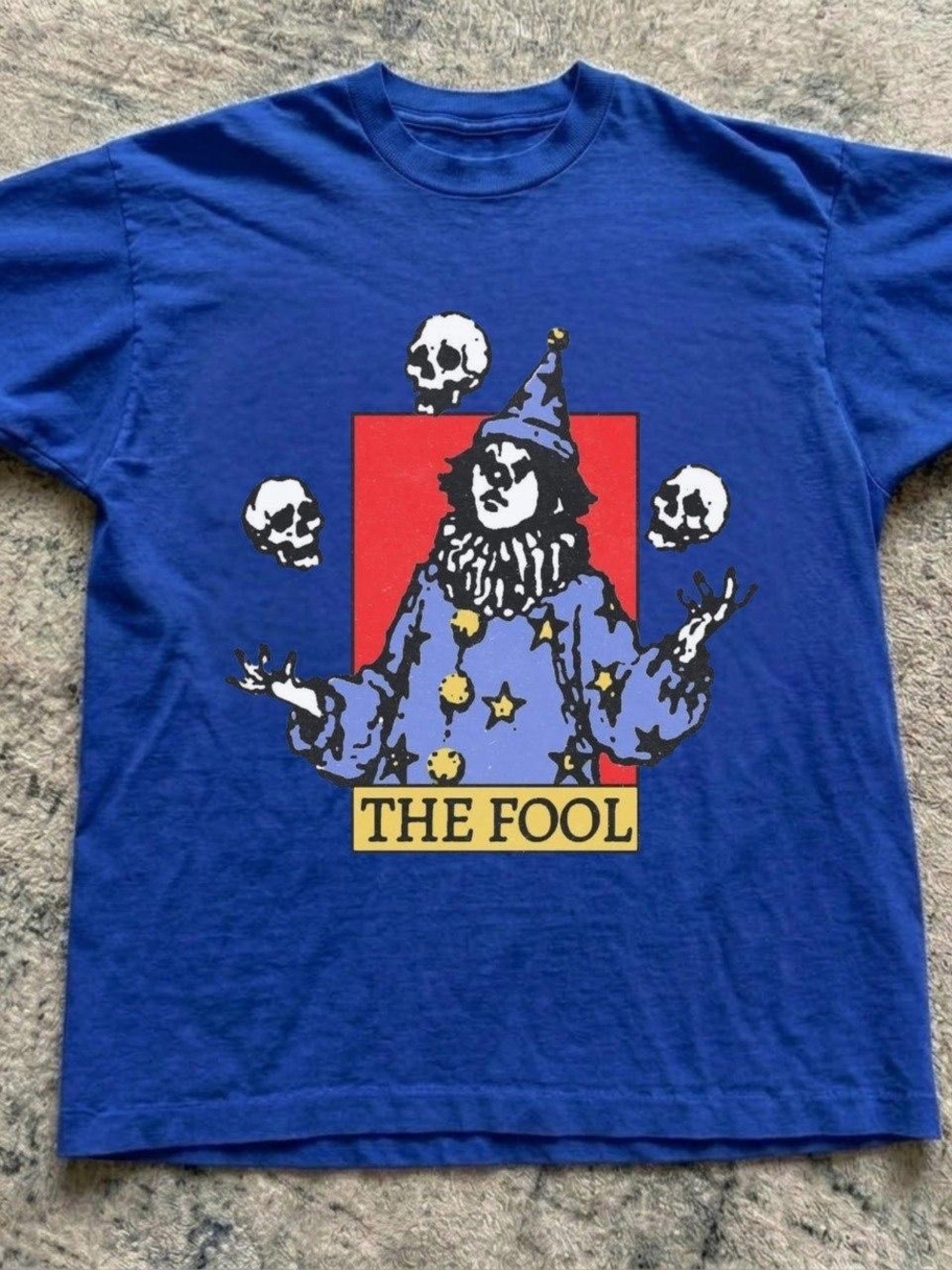 Gildan Royal Blue 'The Fool' Graphic Tee with Red & Yellow Accents